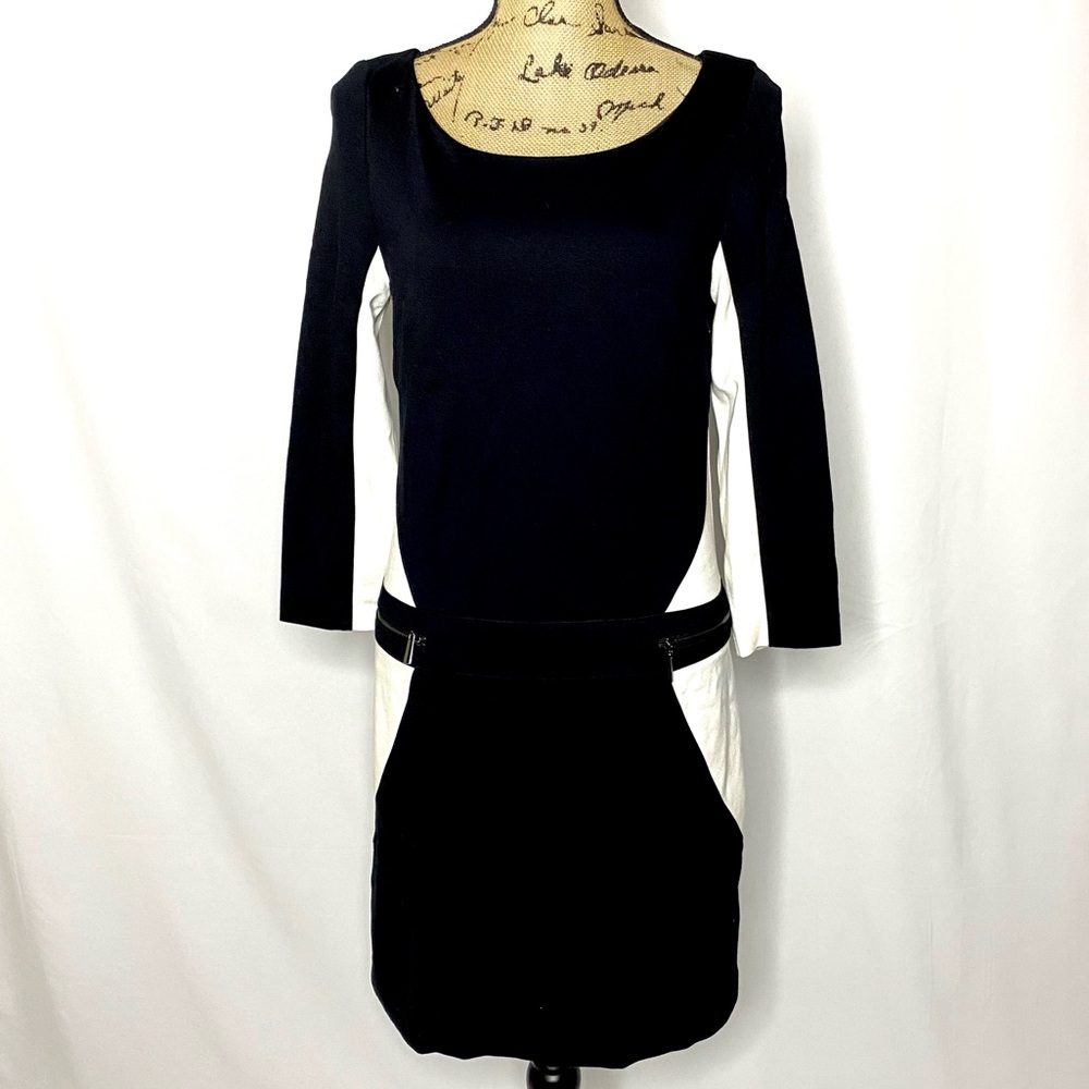 Laundry Shelli Segal Black White Long Sleeve Dress